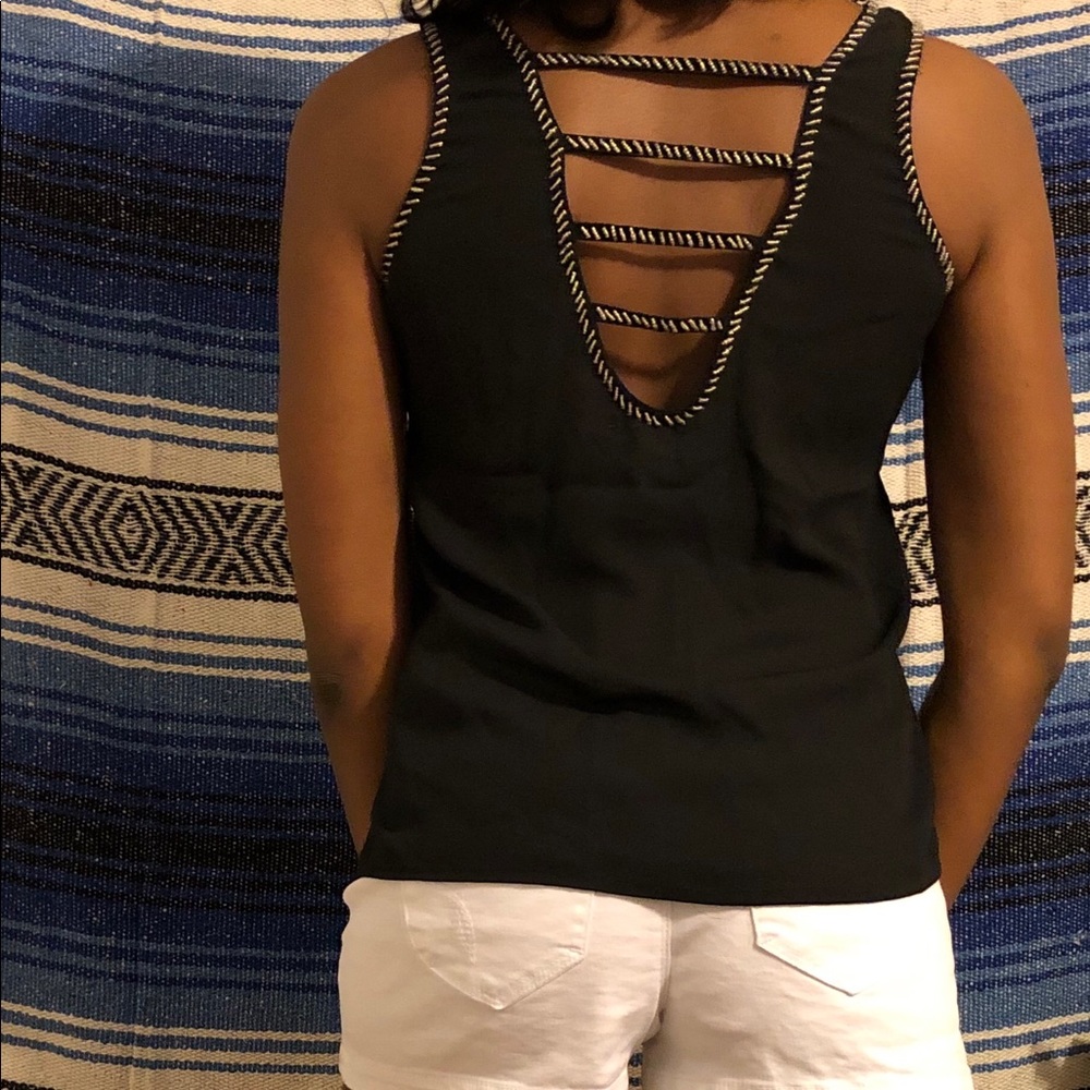 Sequin neckline black blouse